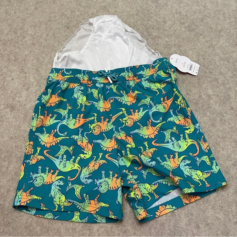 Wonder Nation Green Dinosaur UPF 50+ Swim Shorts Trunks Boys Size L(10-12) New
